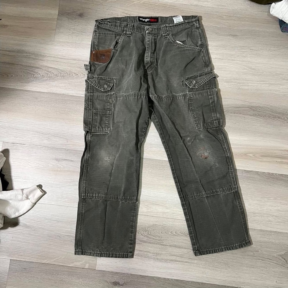 Wrangler Riggs Workwear Pants Mens 35x30 Green Excellent Ripstop Cargo Utility